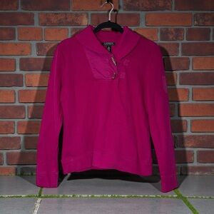 Lauren Ralph Lauren Magenta Cowl Neck Toggle Close Pullover Ribbed ~ Size M